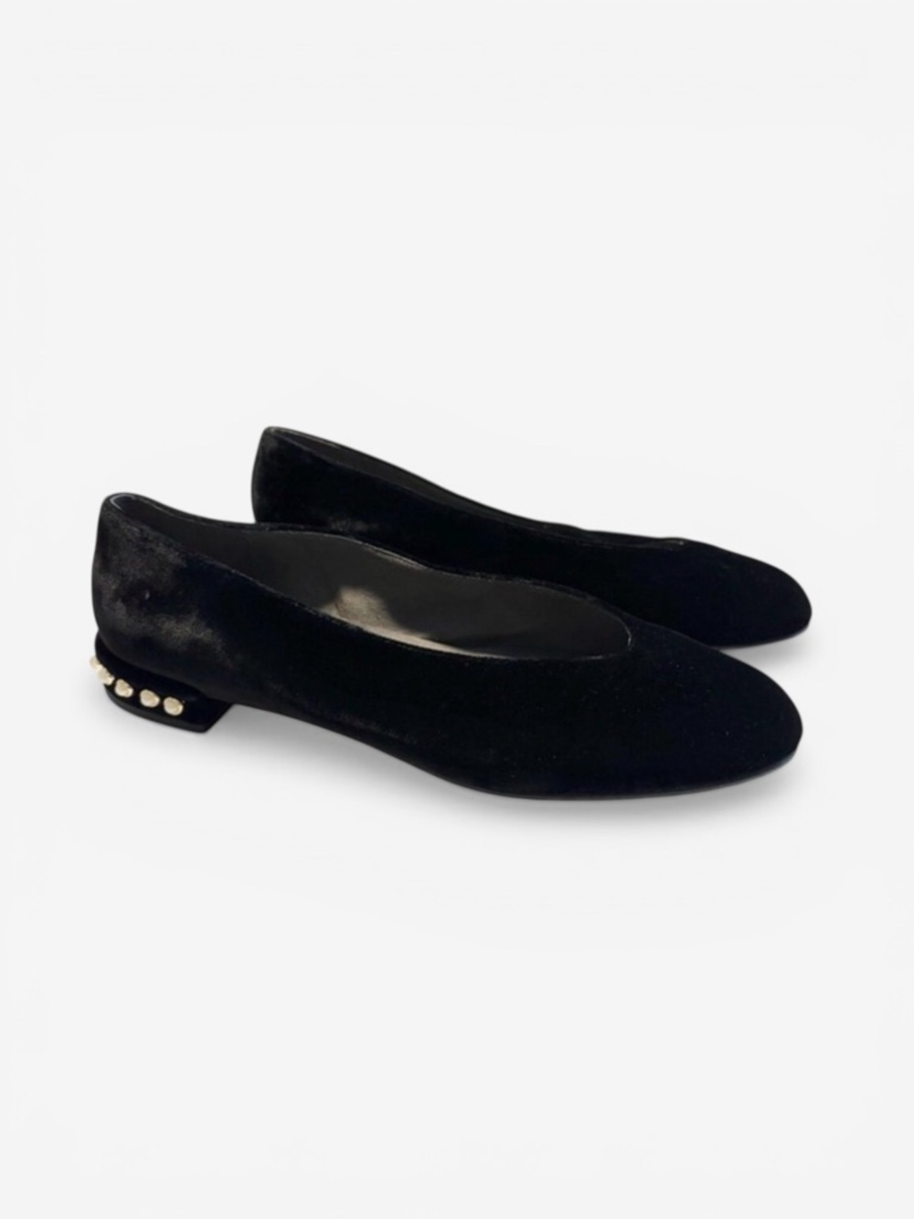Stuart Weitzman Chic Pearl Ballet Flats Black Velvet Velour Size 8.5